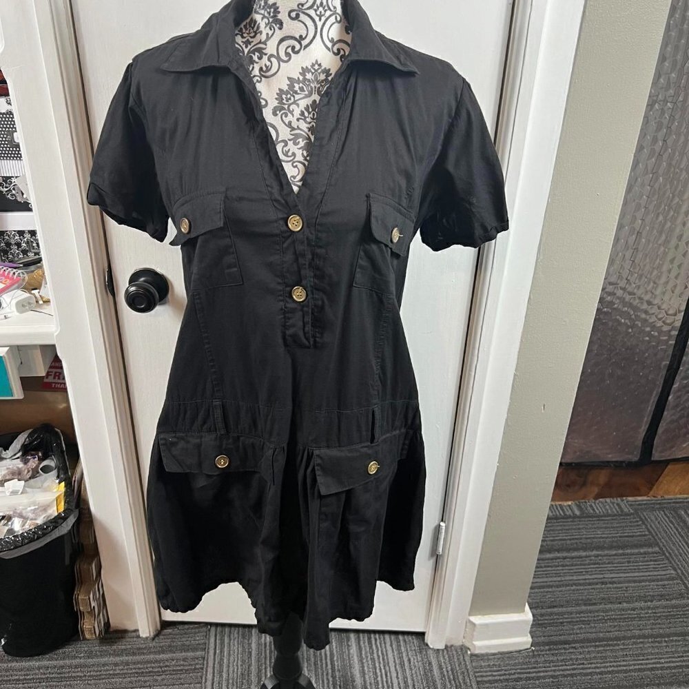 Cherry Krave Y2K black utility button up T-shirt dress. Sz M